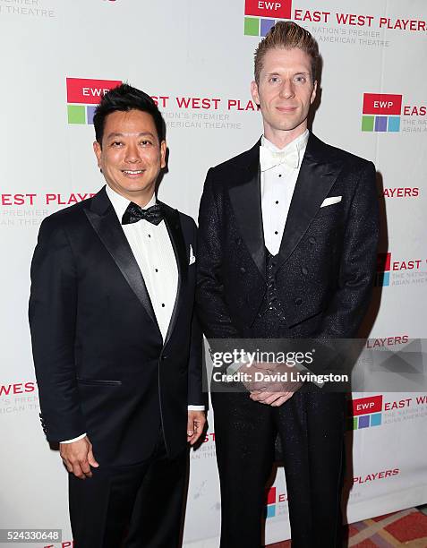 Composer Jay Kuo and producer Lorenzo Thione attend the East West Players 50th Anniversary Visionary Awards Dinner and Silent Auction at the Hilton...