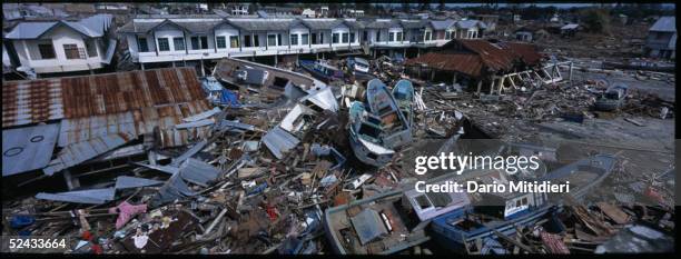 In the town of Meulaboh, boats were tossed around like toys by the tsunami, which hit the west coast of Sumatra 20 minutes after the earthquake.