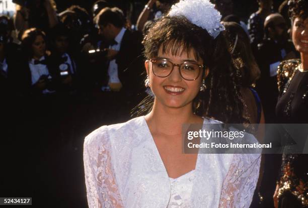 American actress Danica McKellar, a cast member of 'The Wonder Years,' arrives at the 42nd Annual Emmy Awards, where the series was nominated for...