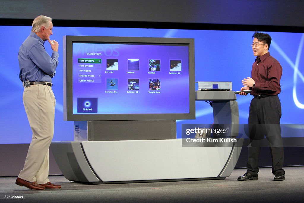 Intel Developer Forum Intel CEO Craig Barrett watches a demonstration of new digital home ...