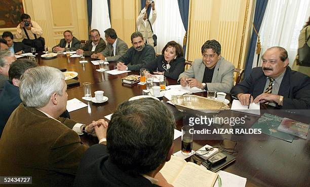 El presidente del Congreso boliviano Hormando Vaca Diez y el presidente de la camara de diputados Mario Cossio, encabezan una reunion de jefes de...
