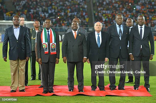 Guinea Equatorial President Teodoro Obiang Nguema before the 2015 Orange Africa Cup of Nations Final soccer match, Ivory Coast vs Ghana at Bata...