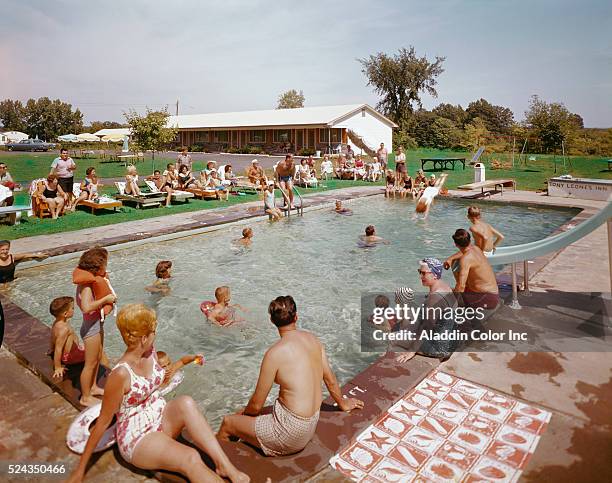 Crowded pool at Tony Leone's Resort in the Catskills.