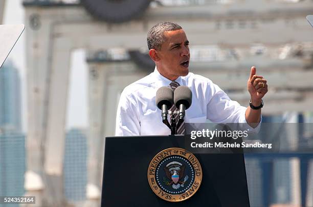 President Barack Obama speaks during an event at PortMiami on March 29, 2013 in Miami, Florida. The president spoke about road and bridge...