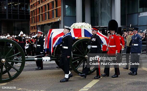 Ceremonial funeral with military honour guard of the late Baroness Margaret Hilda Thatcher , the longest serving British Prime Minister of the 20th...