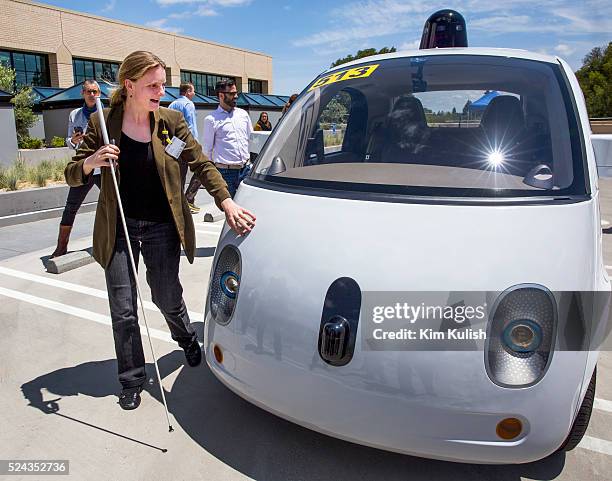 Scenes of daily life at Google X in Mountain View, California. A new Google self driving car is demonstrated for the media, elderly and legally blind...