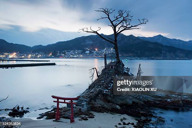 Night view for a Japanese sea godtemple.Here dedicated to the patron saint of Kirikiri's fishermen.Each fishermen will pray to the sea god bless...