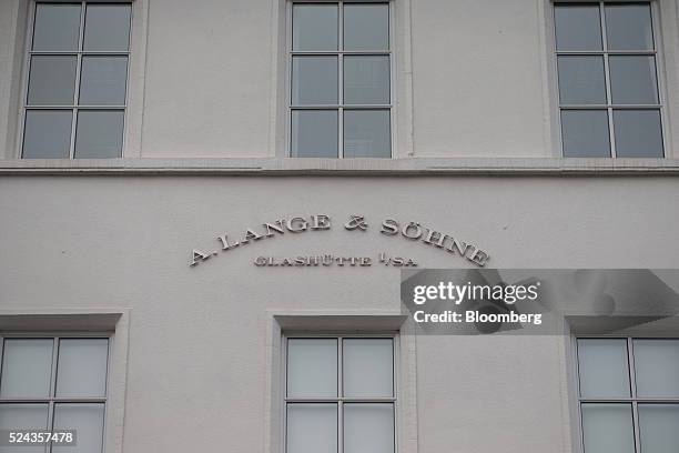 Sign sits on the exterior of the A. Lange & Soehne luxury wristwatch factory, operated by Cie. Financiere Richemont SA, in Glashuette, Germany, on...