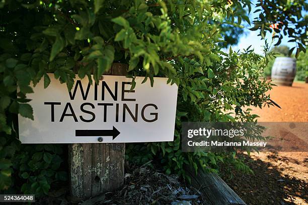 Wine tasting sign outside of a winery in the Margaret River Wine Region.. Margaret River is a town and river in the South West of Western Australia,...