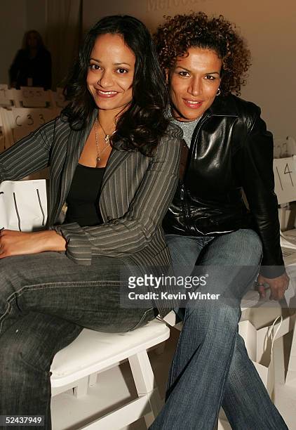 Actresses Judy Reyes and Lucia Rijker are seen in the front row at the Kevan Hall Fall 2005 show at Mercedes Benz Fashion Week at Smashbox Studios on...