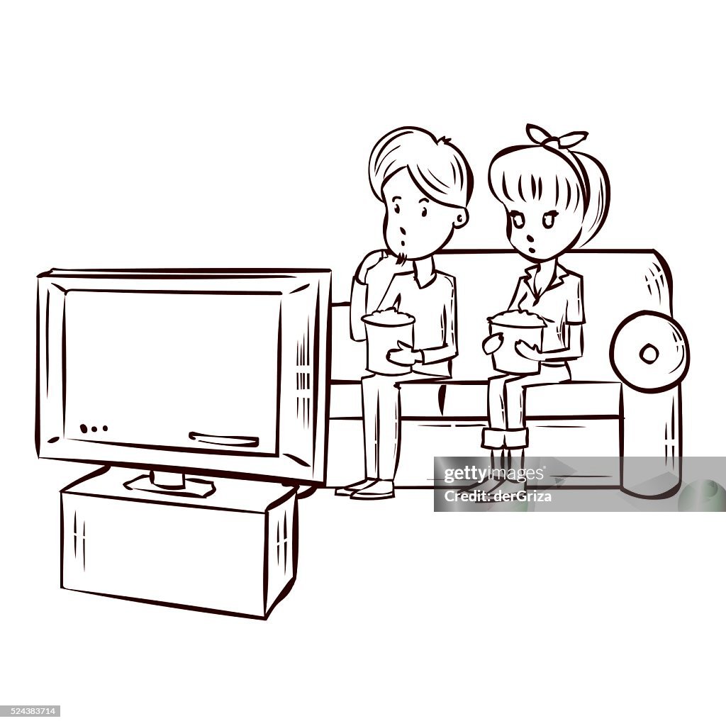 Pareja Mirando Televisión Dibujado A Mano Ilustración De Vectores De Dibujos Animados Ilustración de stock - Getty Images Pareja Mirando Televisión Dibujado A Mano Ilustración De Vectores De Dibujos Animados Ilustración de stock - Getty Images