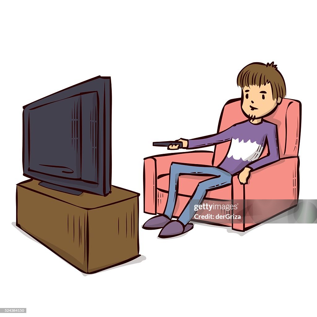 Watching Tv Hand Drawn Cartoon Vector Illustration High-Res Vector Graphic  - Getty Images