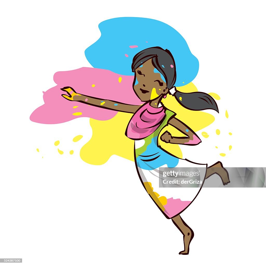 Dancing Girl Celebrating Holi Festival Hand Drawn Cartoon Vector  Illustration High-Res Vector Graphic - Getty Images