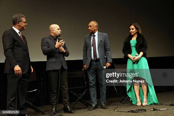Former President of the Dominican Republic Leonel Fern��ndez, producer Agustin, film director Rigoberto Lopez, and actess Sanaa Alaoui attend the...