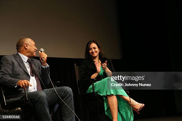Film Director Rigoberto Lopez and actress Sanaa Alaoui attend the "Vuelos Prohibidos" New York Premiere at Walter Reade Theater on April 25, 2016 in...