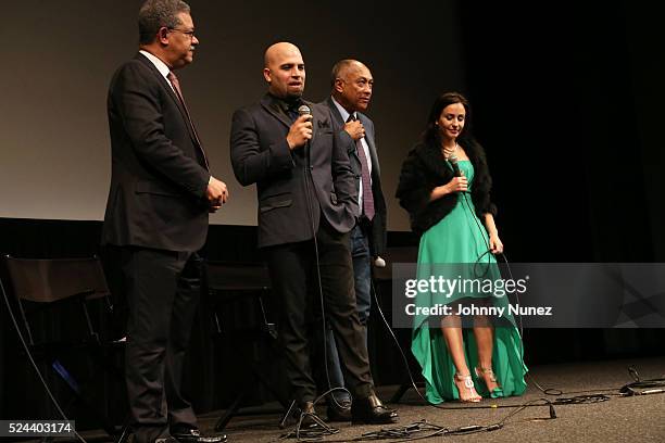 Former President of the Dominican Republic Leonel Fern��ndez, producer Agustin, film director Rigoberto Lopez, and actess Sanaa Alaoui attend the...