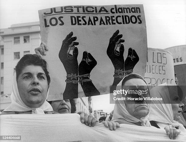 Mothers and Relatives of people gone missing during Argentina's Dirty War stage a protest at the Plaza de Mayo in 1982. A 1976 coup resulted in a...