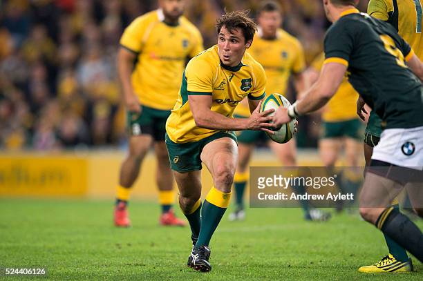 Nick Phipps of the Wallabies passes during The Rugby Championship match between the Australia Wallabies and South Africa Springboks at Suncorp...