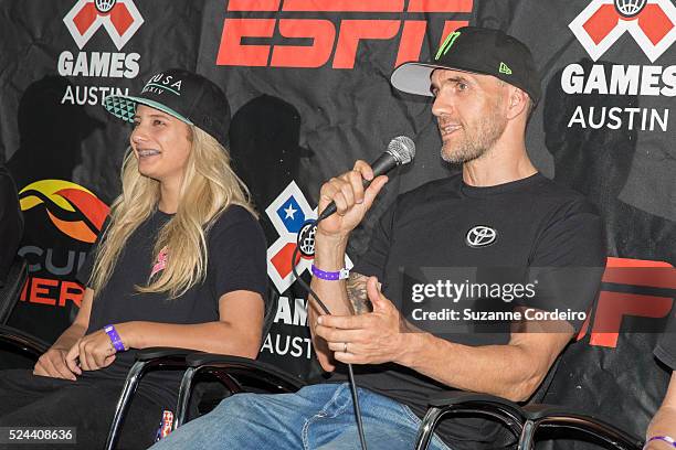 Jamie Bestwick, BMX Vert, and Alana Smith, women's skateboard street, attend and speak at the press conference held at Circuit of the Americas on...
