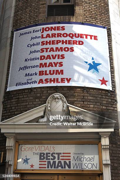 'Gore Vidal's The Best Man' Theatre Marquee starring James Earl Jones, John Larroquette, John Stamos, Cybill Shepherd, Jefferson Mays, Kristin Davis,...