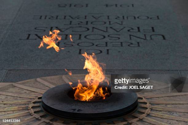 The eternal flame that burns in front of the Tomb of the Unknown Soldier is pictured during a ceremony with the Governor general of Australia and the...