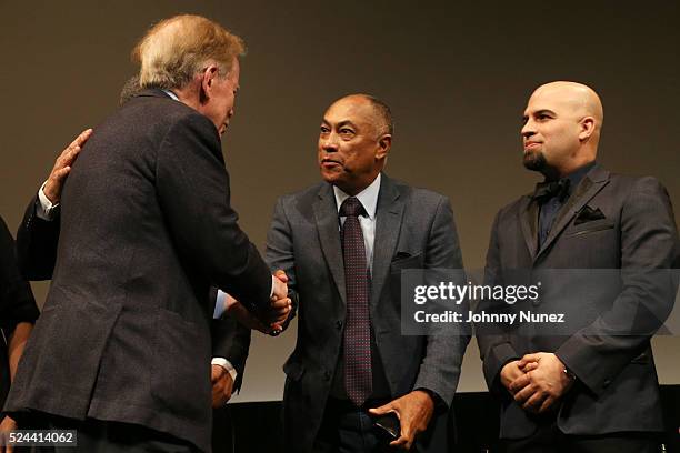 Presidente ejecutivo de Grupo Corripio Jos�� Luis Corripio, film director Rigoberto Lopez, and producer Agustin attend the "Vuelos Prohibidos" New...