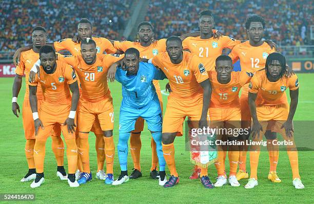 Ivory Coast's team group during the 2015 Orange Africa Cup of Nations Final soccer match, Ivory Coast vs Ghana at Bata stadium in Bata, Equatorial...