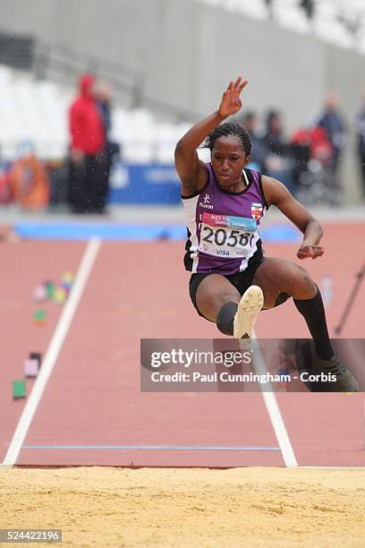 Kitan jumps 6.11 metres to win the Long Jump at the British Universities & Colleges Sport Visa Outdoor Athletics Championships, at the Stadium London...