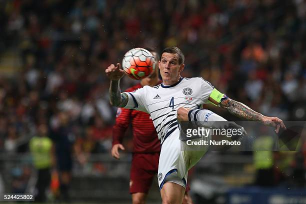 Denmark's defender Daniel Agger during the UEFA EURO 2016 FRANCE, Qualifying Group I: Portugal vs Denmark at AXA Stadium in Portugal on October 8,...
