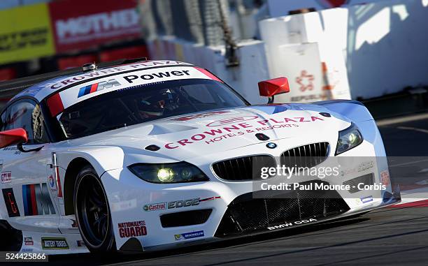 The BMW RLL Z4 GTE of Dirk Muller and John Edwards during practice for the Tequila Patron Sports Car Showcase race during 40th Annual Toyota Grand...