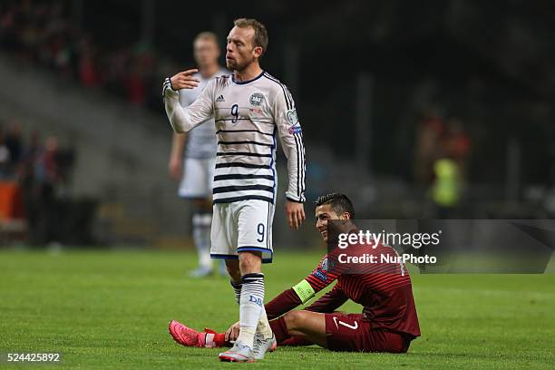 Portugal's forward Cristiano Ronaldo during the UEFA EURO 2016 FRANCE, Qualifying Group I: Portugal vs Denmark at AXA Stadium in Portugal on October...