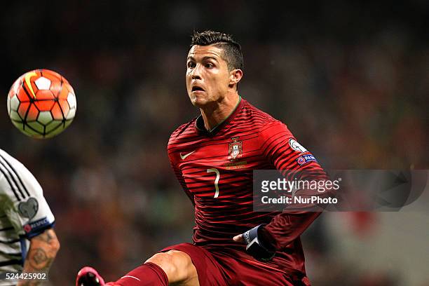 Portugal's forward Cristiano Ronaldo in action during the UEFA EURO 2016 FRANCE, Qualifying Group I: Portugal vs Denmark at AXA Stadium in Portugal...