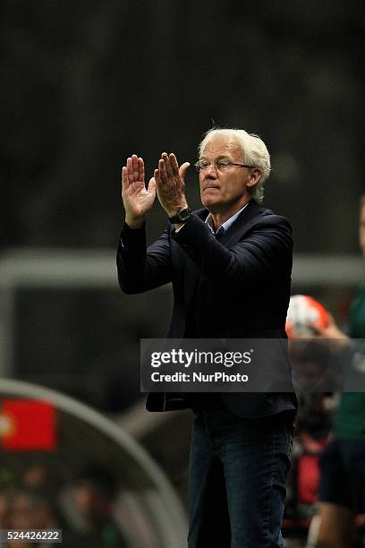 Denmark's head coach Morten Olsen during the UEFA EURO 2016 FRANCE, Qualifying Group I: Portugal vs Denmark at AXA Stadium in Portugal on October 8,...