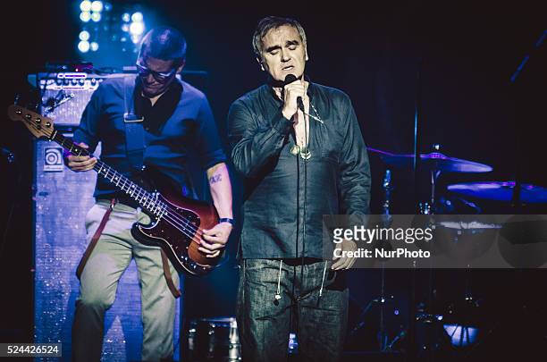 The english singer Morrissey performs at the Theater Augusteo in Naples, on October 7, 2015.