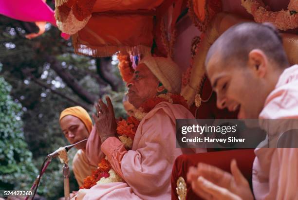 Bhaktivedanta Swami Prabhupada with Hare Krishnas in Golden Gate Park.