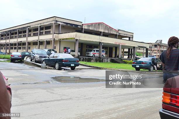 Photo taken on October 9, 2015 in Calabar shows the emergency entrance of the Univeristy of Calabar Teaching Hospital, where ten people were...