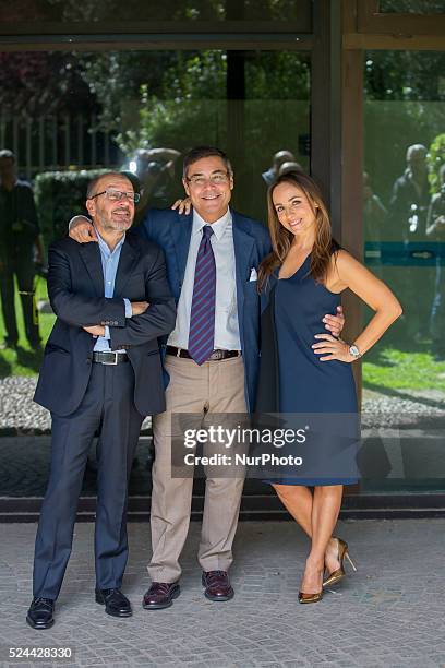 Dario Vergassola, Andrea Vianello, Camilla Razvonich during the photocall of &quot;Kilimangiaro&quot; Rai 3 Program, in Rome, on October 9, 2014. RAI...