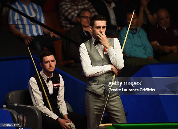 Mark Selby of England in actionlines up a shot during his quarter final match against Kyren Wilson of England on day eleven of the World Championship...