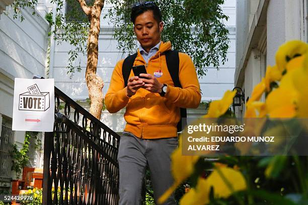 Man arrives at a polling station to cast his ballot during Pennsylvania State primary presidential election on April 26, 2016 in Philadelphia,...