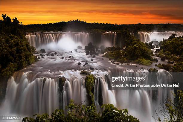 view of iguazu falls from brazilian side, parana state, south america - garganta del diablo fotografías e imágenes de stock