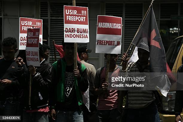 Jakarta, Indonesia, November 26 th : Dozens of Students held demonstration in front of Freeport Indonesia Office at Rasuna Said Street-Jakarta....