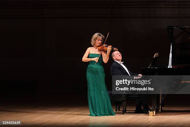 Anne-Sophie Mutter, accompanied by Lambert Orkis on piano, performing the music of Previn, Franck and Beethoven at Carnegie Hall on Tuesday night,...
