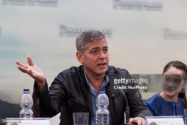 Valencia, Spain. George Clooney , Raffey Cassidy, Brad Bird and Britt Robertson have presented at a press conference the Disney last film,...