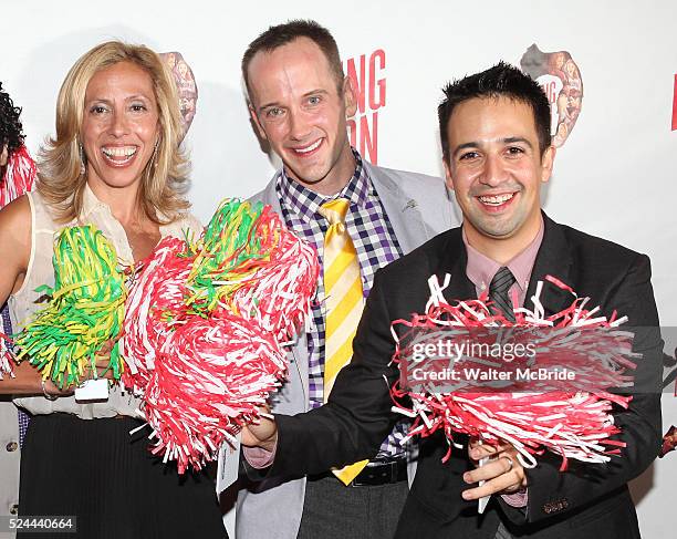 Amanda Green & Jeff Whitty & Lin-Manuel Miranda attending the Broadway Opening Night Performance of 'Bring it On The Musical' at the St. James...