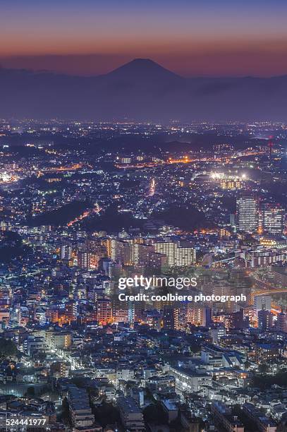 night view of yokohama with mt fuji - kanagawa prefecture stock pictures, royalty-free photos & images