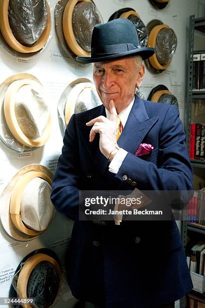 American author Gay Talese with his collection of hats at at his home in New York City, 21st April 2014.