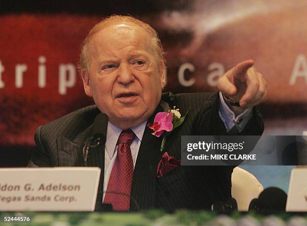 Sheldon G. Adelson Chairman Las Vegas Sands Corp in front of a model of the Cotai Strip - Asia's Las Vegas at the unveiling of the first phase of the...