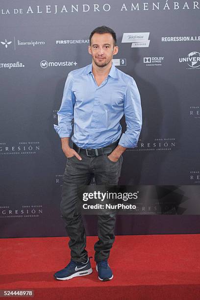 Director Alejandro Amenabar attends the 'Regression' photocall at Villamagna Hotel on August 27, 2015 in Madrid, Spain.