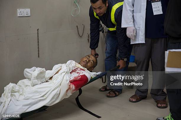 May 12, 2015-- An injured man was brought into the emergency room at the Teaching Hospital in Kathmandu after a second earthquake struck Nepal a...