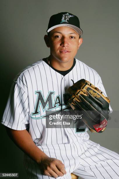 Miguel Cabrera of the Florida Marlins poses during the Florida Marlins Portrait Day on February 26, 2005 at Roger Dean Stadium in Jupiter, Florida.